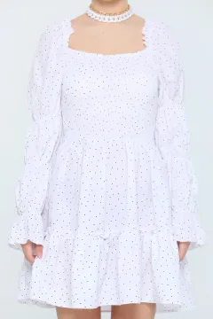 Kadın Likralı Puantiyeli Mini Elbise Beyaz