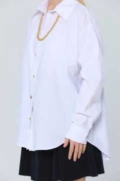 Kadın Oversize Kolyeli Basic Gömlek Beyaz
