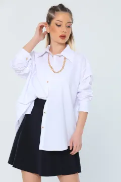 Kadın Oversize Kolyeli Basic Gömlek Beyaz