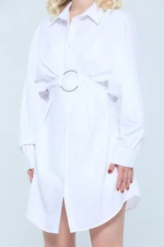 Kadın Yarasa Kol Önü Halkalı Gömlek Tunik Beyaz