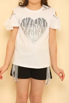 Kız Çocuk Likralı Bluz Şort İkili Takım Beyaz