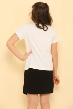 Kız Çocuk Likralı T-shirt Etek İkili Takım Beyaz