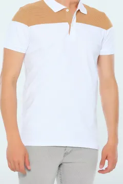 Polo Yaka Slim Fit Erkek T-shirt Beyazbisküvi
