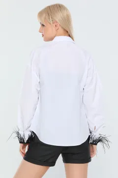 Kadın Kol Tüylü Basic Gömlek Beyazsiyah