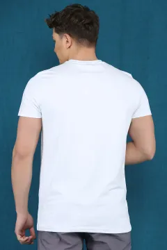 Bisiklet Yaka Yazı Baskılı Erkek T-shirt Beyaz