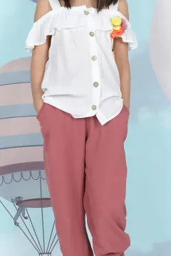 Bluz Pantolon Kız Çocuk Takım Gülkurusu