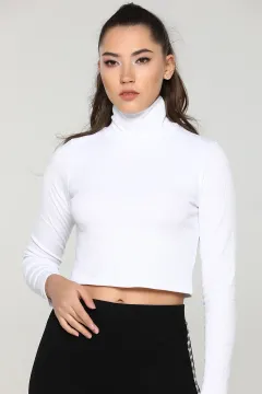 Boğazlı Crop Bluz Beyaz