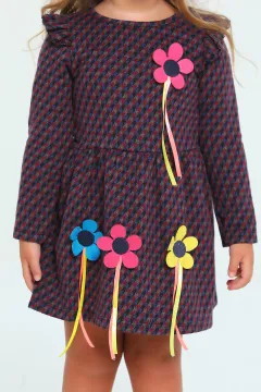 Kız Çocuk Likralı Desenli Elbise Bordo