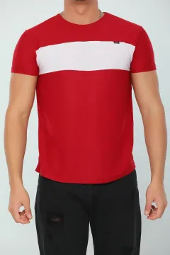 Erkek Likralı Bisiklet Yaka T-shirt Bordo
