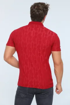 Erkek Likralı Polo Yaka Desenli T-shirt Bordo