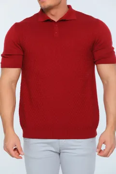 Erkek Likralı Polo Yaka Mevsimlik Triko T-shirt Bordo