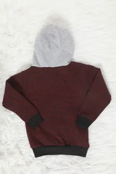 Erkek Çocuk Kapüşonlu Şardonlu Baskılı Sweatshirt Bordo