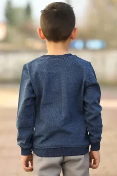 Deri Detaylı Erkek Çocuk Sweatshirt İndigo