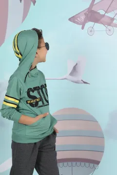 Baskılı Erkek Çocuk Sweatshirt Acık Yeşil