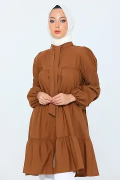 Kadın Modest Tesettür Gömlek Tunik Camel