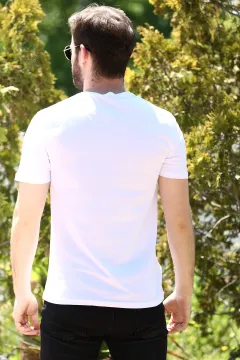Cepli Baskılı Erkek T-shirt Beyaz