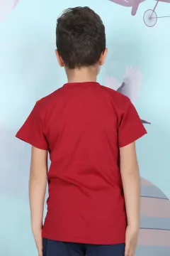 Cepli Şerit Detaylı Erkek Çocuk T-shirt Bordo