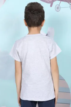 Cepli Şerit Detaylı Erkek Çocuk T-shirt Açıkgri