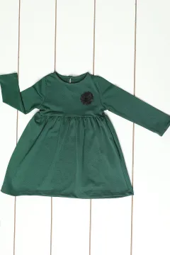 Çiçekli Kız Çocuk Elbise Zümrüt Yeşili