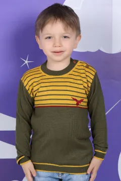 Çizgili Erkek Çocuk Triko Kazak Haki