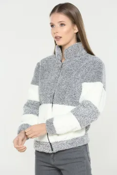 Fermuarlı Peluş Sweatshirt Gri