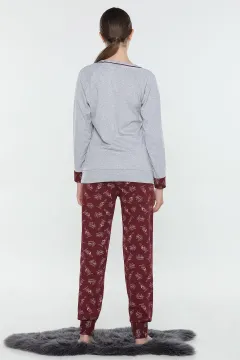 Baskılı Bayan Pijama Takımı Gri