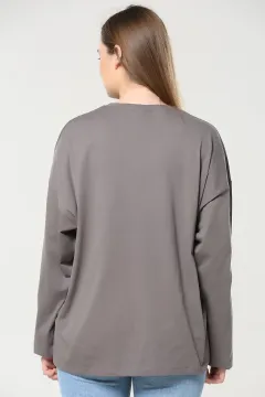 Desenli Büyük Beden Sweatshirt Füme