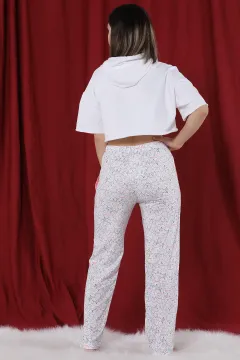 Desenli Cepli Pijama Altı Beyaz
