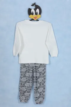 Desenli Erkek Çocuk Pijama Takımı Kremgri