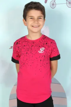 Desenli Erkek Çocuk T-shirt Fuşya