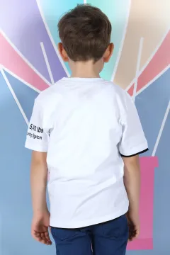Desenli Erkek Çocuk T-shirt Beyaz