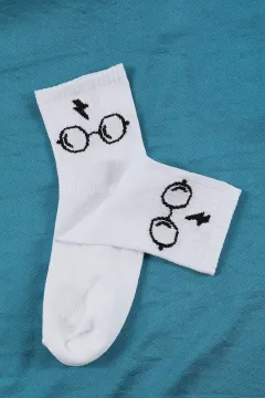 Desenli Erkek Çorap Beyaz