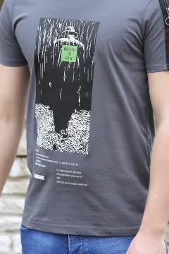 Desenli Erkek T-shirt Füme