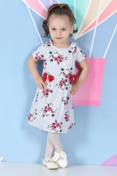 Desenli Kız Çocuk Elbise Gri