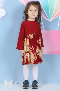 Desenli Kız Çocuk Elbise Bordo