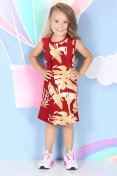 Kız Çocuk Desenli Elbise Bordo