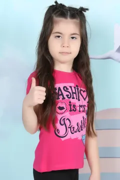 Kız Çocuk Desenli T-shirt Fuşya