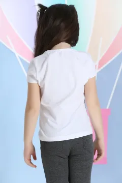 Kız Çocuk Desenli T-shirt Beyaz
