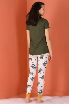 Desenli Pijama Takımı Haki