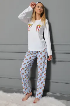 Desenli Pijama Takımı Beyaz
