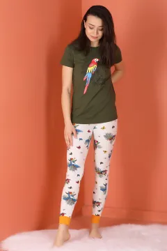 Desenli Pijama Takımı Haki
