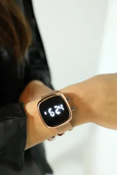 Dijital Hasır Mıknatıslı Unisex Kol Saati Bakır