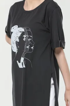 Duble Kol Baskılı T-shirt Füme