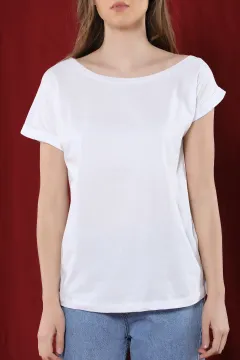 Duble Kol Kayık Yaka T-shirt Beyaz