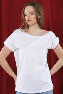 Duble Kol Kayık Yaka T-shirt Beyaz