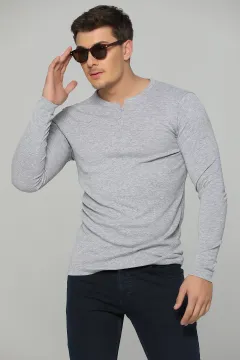 Erkek Likralı Basic Body Sweatshirt Gri