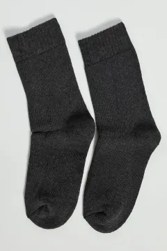Düz Renkli Kadın Termal Kışlık Havlu Çorap Koyugri