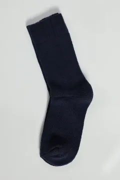 Düz Renkli Kadın Termal Kışlık Havlu Çorap Lacivert