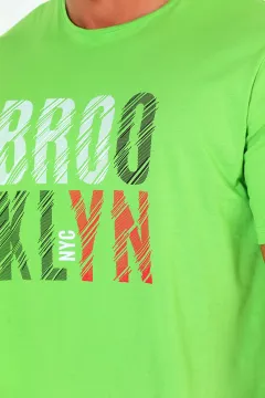 Erkek Bisiklet Yaka Brooklyn Baskılı T-shirt Yeşil