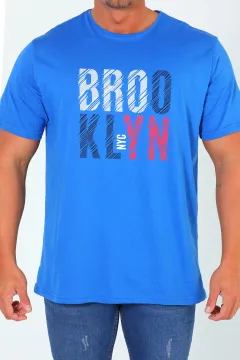 Erkek Bisiklet Yaka Brooklyn Baskılı T-shirt Saksmavisi